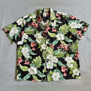 Koko Head Men’s Hawaiian Shirt Black Hibiscus Flowers Size XL 100% Polyester